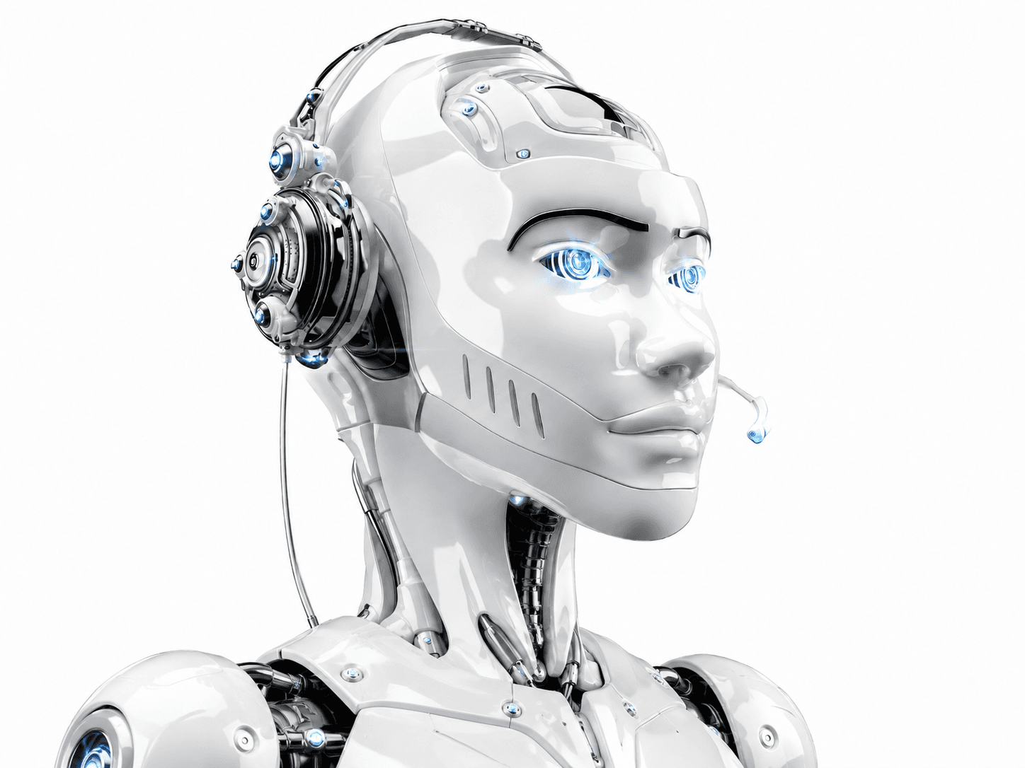 Woman speaking with an AI calling robot assistant